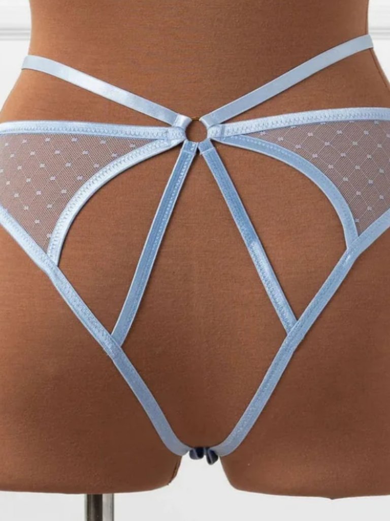 Nwt - Mentionables Strappy Appliqu Ouvert Panty - Sky Blue - Size L — image 4 of 5